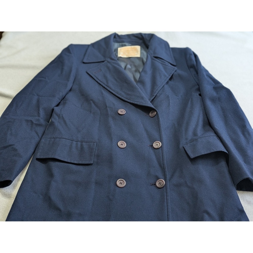 Pendleton Women's Coat Vintage 100% Virgin Wool Navy Blue Trench Size 10 Preppy - Picture 5 of 16
